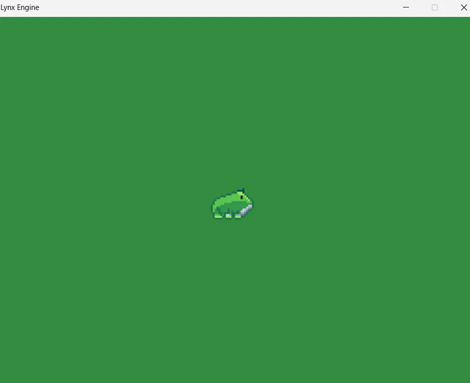 All the Lynx Engine does so far, and on purpose: its own window open on a flat green field, with one sprite sitting in the middle of it.