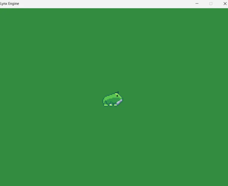 Everything Lynx does so far: its own window open on a flat green field, with a single sprite sitting in the middle of it.