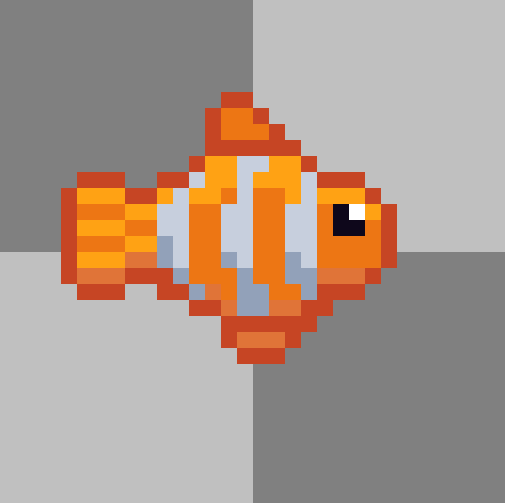 An orange clownfish with white stripes edged in black.