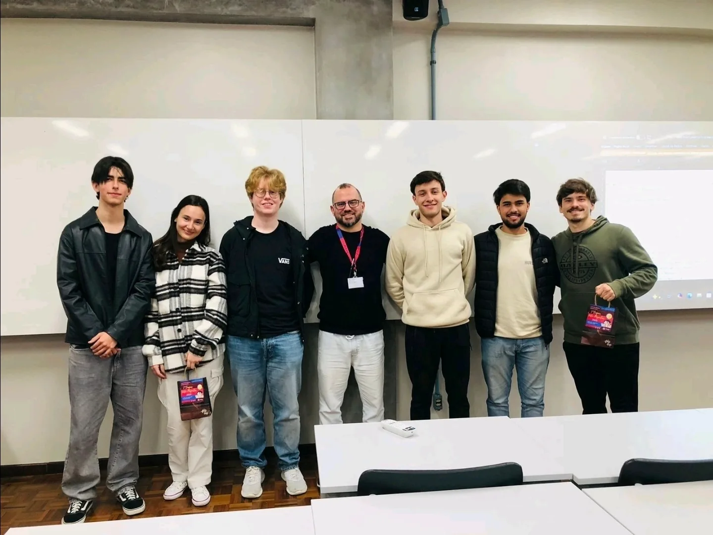The Study Sync team with their professor after presenting the project in class.